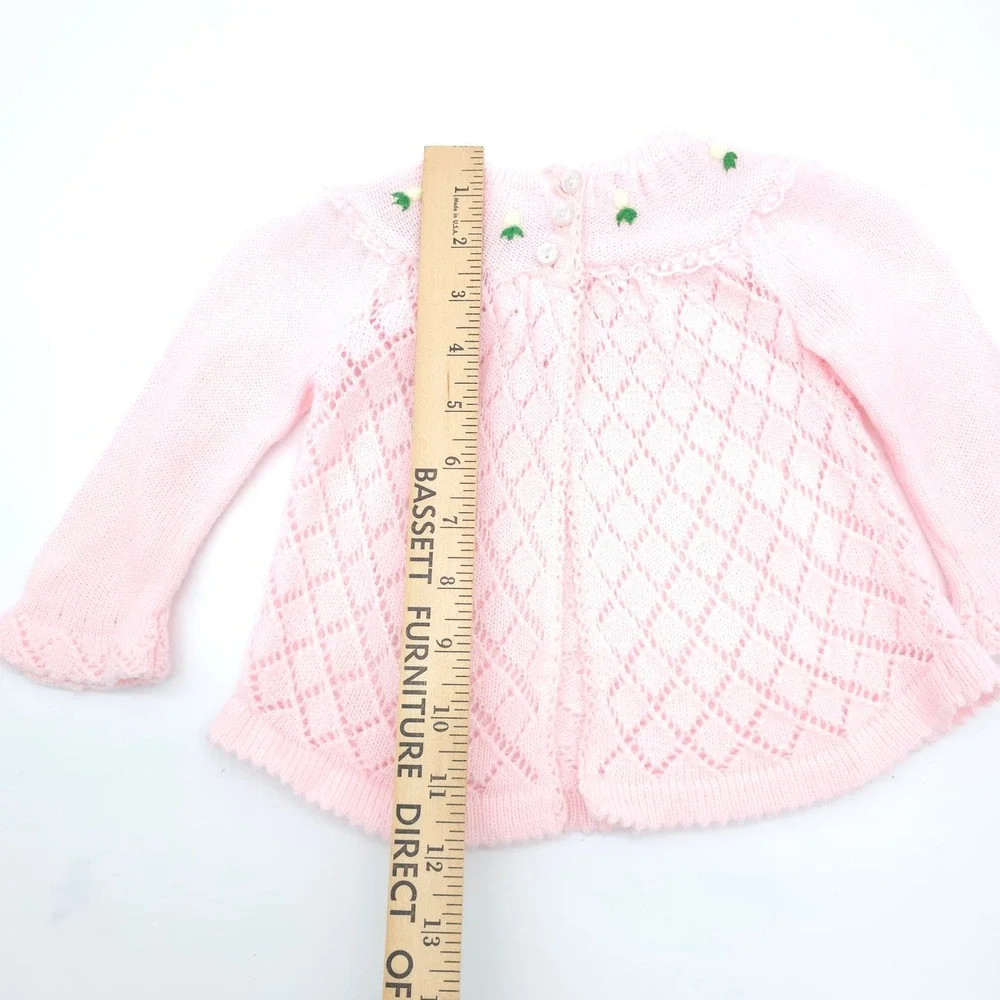Tiny Togs Mervyn's Vintage Pink Pointelle Knit Floral Cardigan Sweater 0-6M - Picture 5 of 6